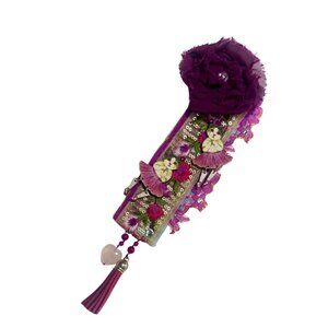 Statement JOY Brooch – Modular Dancing Cats, Rose Quartz, Vintage Lace & Denim